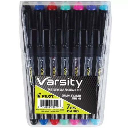 90029 Pilot Varsity Disposable Fountain Pen Medium Assorted Colors Set of 7