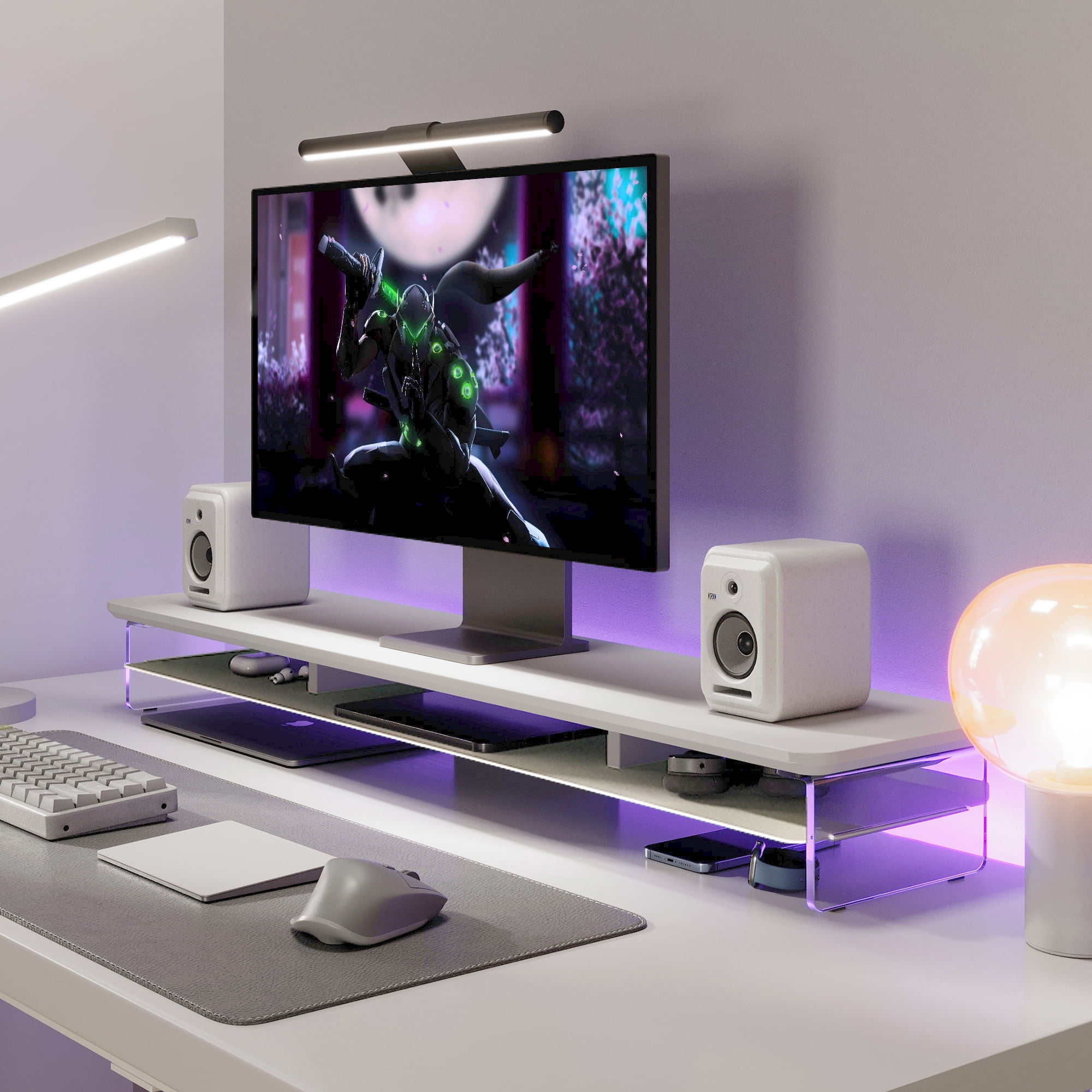 Fenge 42.5 Inches Acrylic Monitor Stand Riser with Metal Storage