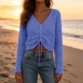 thumbnail image 6 of ZGRBOU Womens Boho Off Shoulder Sheer Tops Long Sleeve Crochet V Neck Pullover Shirts Drawstring Hem Swimsuit Cover Up, 6 of 6