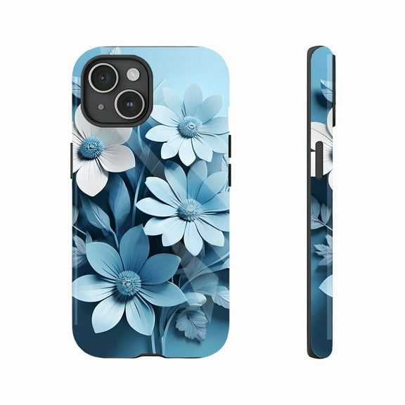 Artistic Blue 3D Paper Cut Floral iPhone Case, Compatible with iPhone 11/12/13/14/15/16 (Pro Max/Plus) for Art Lovers & Gift Seekers