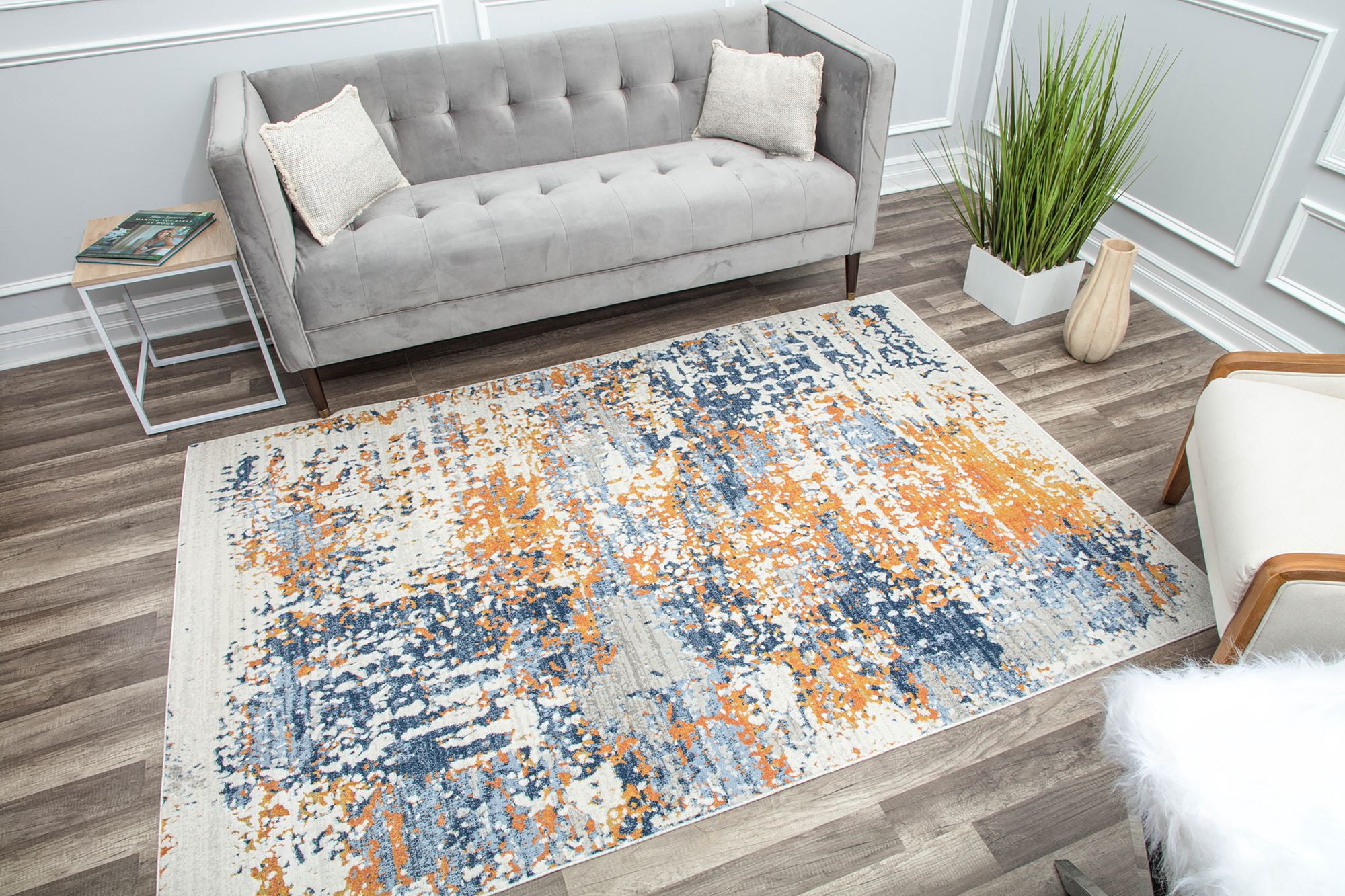 Rugs America Preston PS50A Sapphire Gold Splatter Transitional Vintage Blue Area Rug, 2'6" x 8'