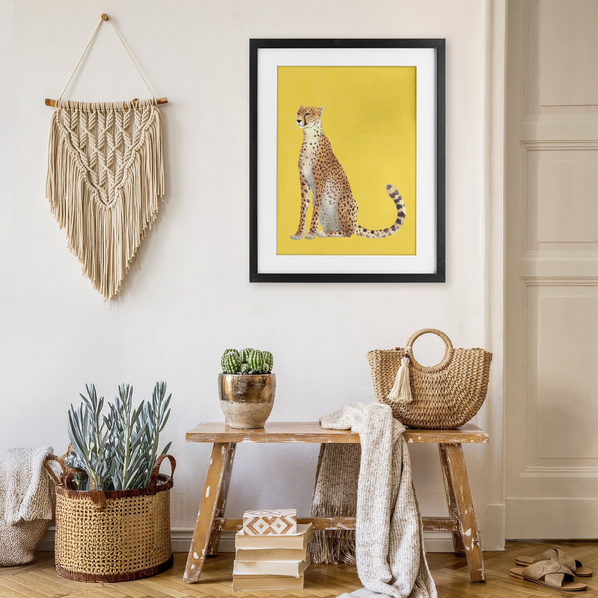 Stupell Industries Cheetah on Vibrant Yellow Black Framed Print Under Glass, design by Karolina Sato