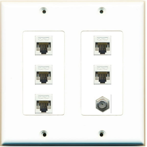 Ultra Spec Cables 1 Port Coax 5 x Cat5e Ethernet RJ45 Wall Plate 2 Gang