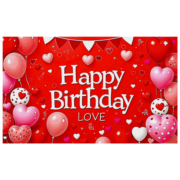 Red Love Themed Happy Birthday Banner with Heart Balloons and Decorations Background Backdrop Party Supplies Photography Props Birthday Decoration Birthday Party Decorations