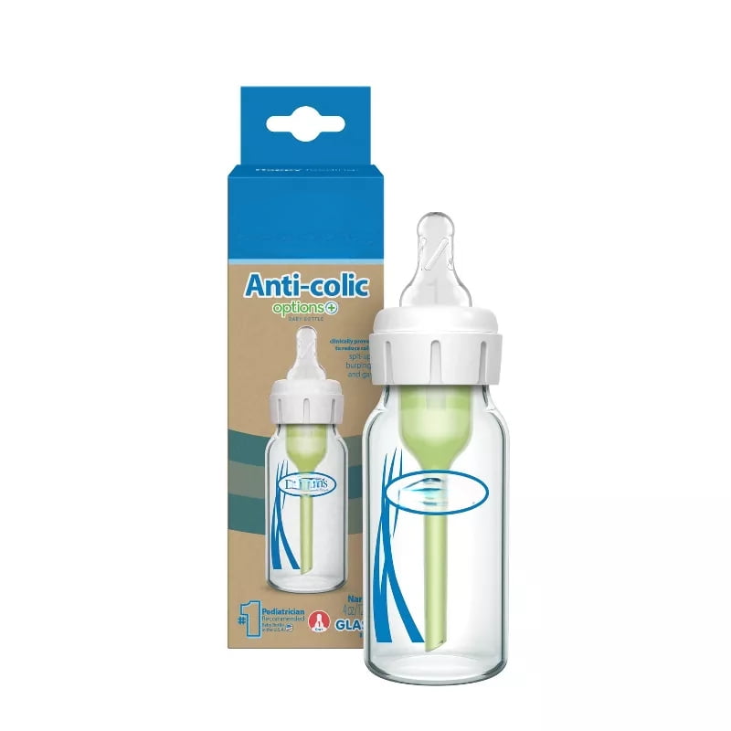 4 fl oz Narrow Glass Anti-Colic Baby Bottle with Level 1 Slow Flow Silicone Nipple, BPA-Free, 1-Pack, Newborn+, Volume Markings, Breast Pump Compatible, Top-Rack Dishwasher-Safe