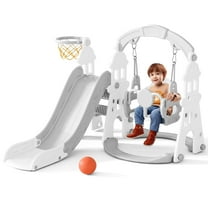 XJD 4-in-1 Kids Slide for Toddlers Age 1-3 Slide and Swing Set,Indoor Playground for Children,Freestanding Outdoor Slides with Basketball Hoop, Baby Climbing Toys