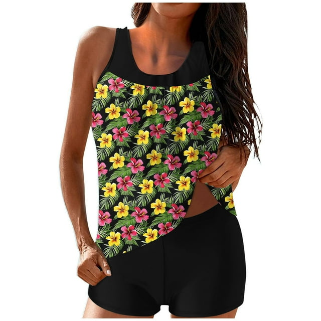 Traje de Baño de Dos Piezas para Mujeres Traje de Baño Conservador con Correa de Espalda Y Control Del Vientre, Conjuntos Cortos de Playa para Mujeres