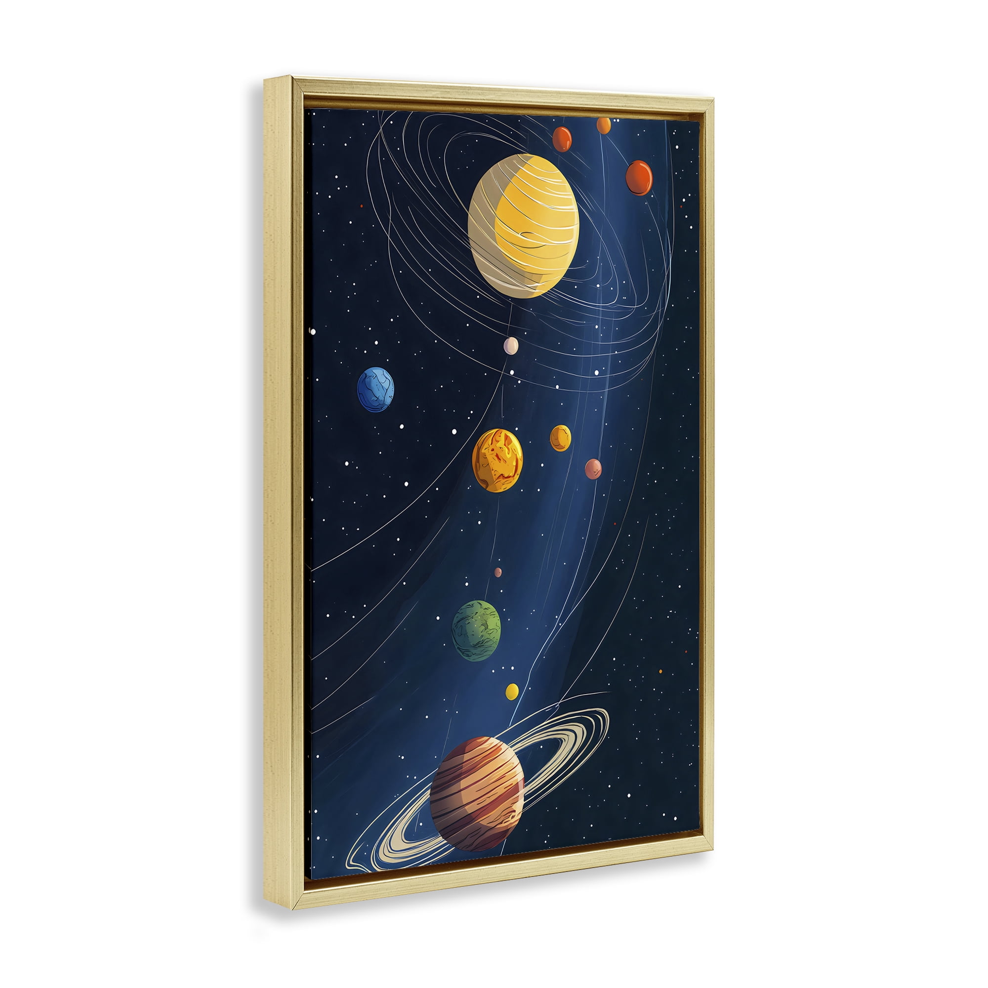 Stupell Industries Planets Aligned in Celestial Orbit Gold Framed Floater Canvas Wall Art, design by Creative Studio