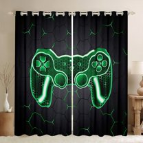 Homewish Abstract Gradient Gamer Black Out Curtains For Kids Teens Adults,Video Game Curtains Pack of 2 (42x63 Each),Geometric Honeycomb Bedroom Curtains,Super Cozy Room Decor