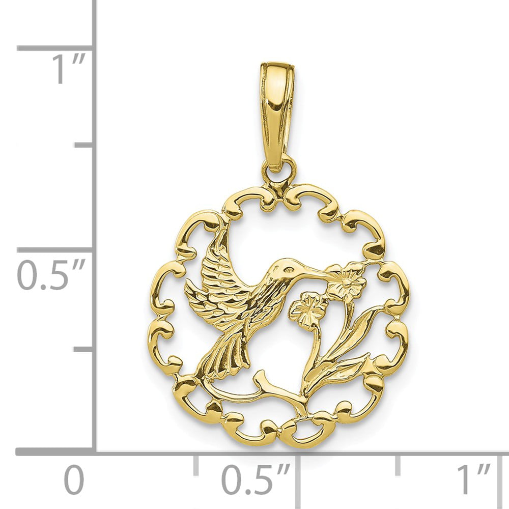 FB Jewels 10K Yellow Gold Hummingbird with Flower In Frame Pendant