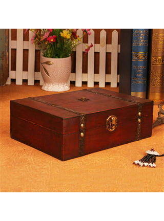 Travelwant Wood and Leather Treasure Chest Wooden Box Jewelry Box with Lock Vintage Handmade Wood Craft Box for Jewelry, Toys, Tarot Cards, Gifts and