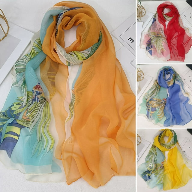 Lady Scarf Floral Print Sunscreen See-through Ultra-thin Soft Fabric Neck Wrap Accessory