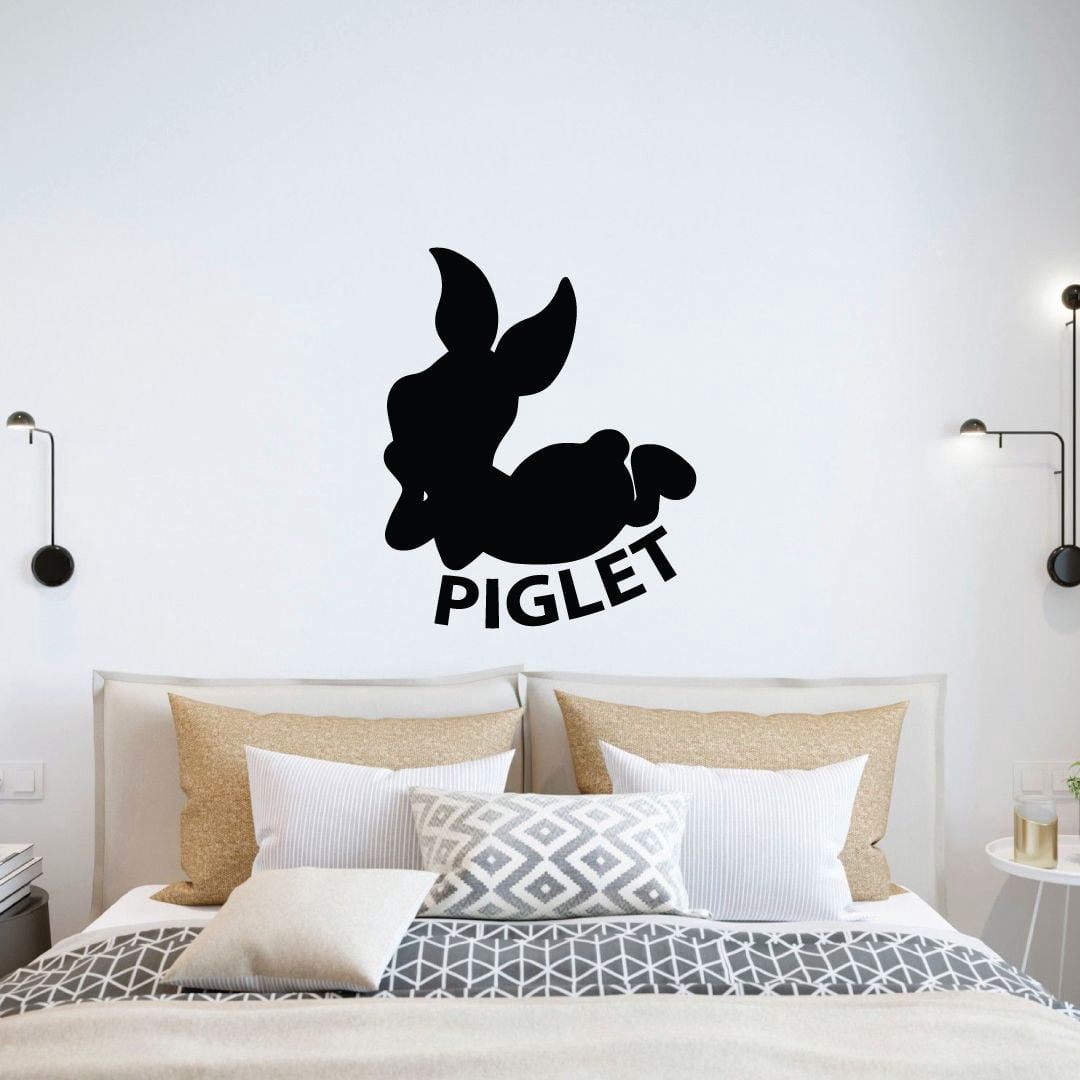 Piglet Cartoon Character Silhouette Winnie The Pooh Friend Piglet Vinyl Wall Art Decal Sticker Winnie The Pooh And Piglet Cute Kids Room Boys Girls Home Wall Living Room Decor Size (20x14 inch)