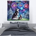 thumbnail image 3 of Happy New Year Siberian Husky Family Cheer Winter Midnight Firework Tapestry Husky Dog Lover Gifts Wall Hanging Backdrop Home Decor - 02025, 3 of 5