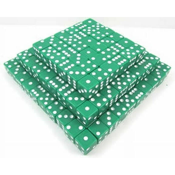 Green Opaque Dice with White Pips D6 16mm (5/8in) Bulk Pack of 200 Koplow Games