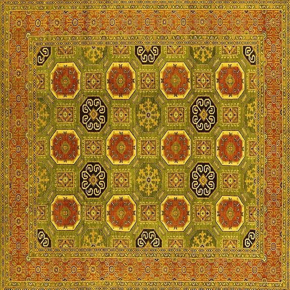 Ahgly Company Indoor Square Oriental Yellow Traditional Area Rugs, 5' Square