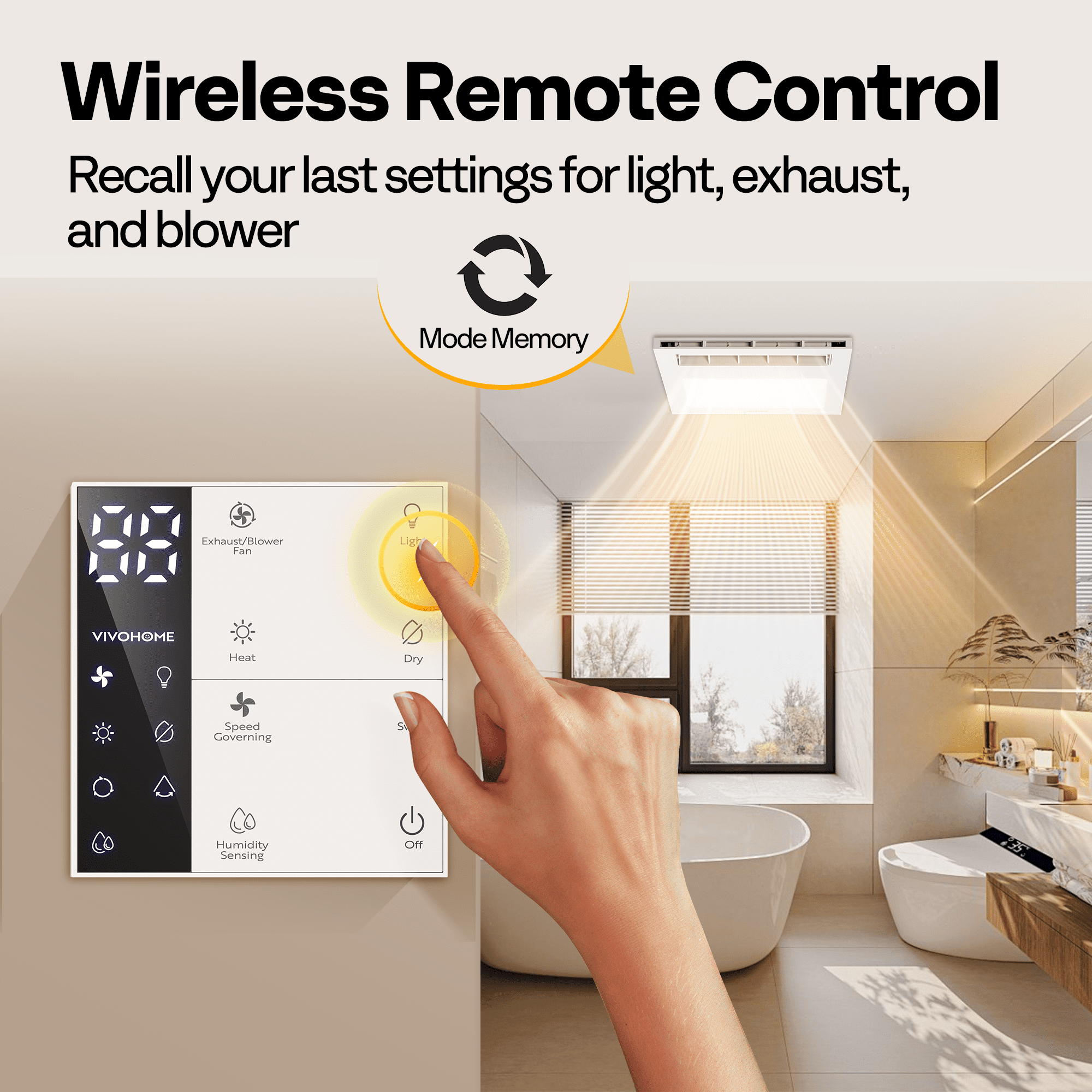 SPECSTAR Bathroom Exhaust Fan with 1600W PTC Heater, Humidity Sensor & LED Light, Ceiling Mount Ventilation Fan, 160 CFM DC Motor, 3 Color Temperatures, Remote Control, Oscillating Louver