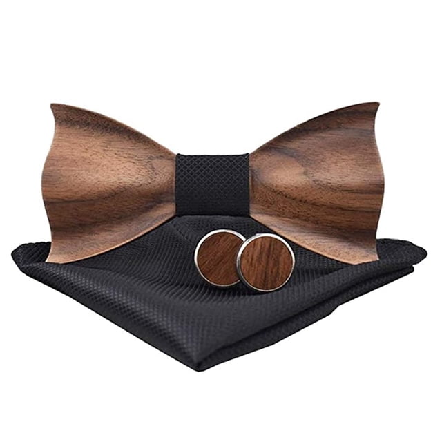Pajarita de madera hecha a mano hecha en ediciones, Pajarita de madera Pajarita de madera en relieve 3d Pañuelo cuadrado a cuadros Vhermosa 222411-1