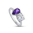 thumbnail image 4 of 1 3/4 Carat 8X5MM Pear Shape Natural Amethyst & 6MM Cushion Cut Lab Created Moissanite Diamond Toi Et Moi 2-Stone Engagement Ring For Women In 14K White Gold Over Sterling Silver(1.75Cttw)-7, 4 of 7