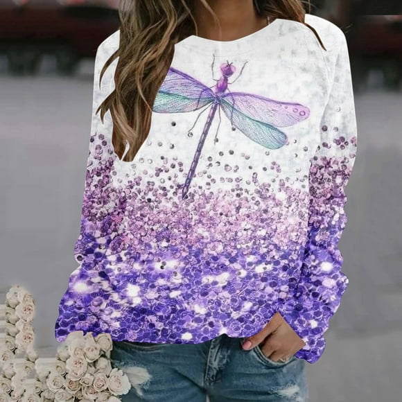 2023 Womens' Fashion Sweatshirt 50% off Clearance Fashion Casual Long Sleeve Round Neck Printed Ladies Sweatshirt Tops Blouse