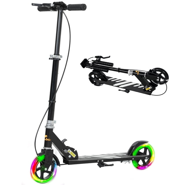 Adjustable Black Scooter for Kids 3-8 - Light-Up Wheels, Metal Frame, Foldable Design - Perfect for Outdoor Play & Easy Storage