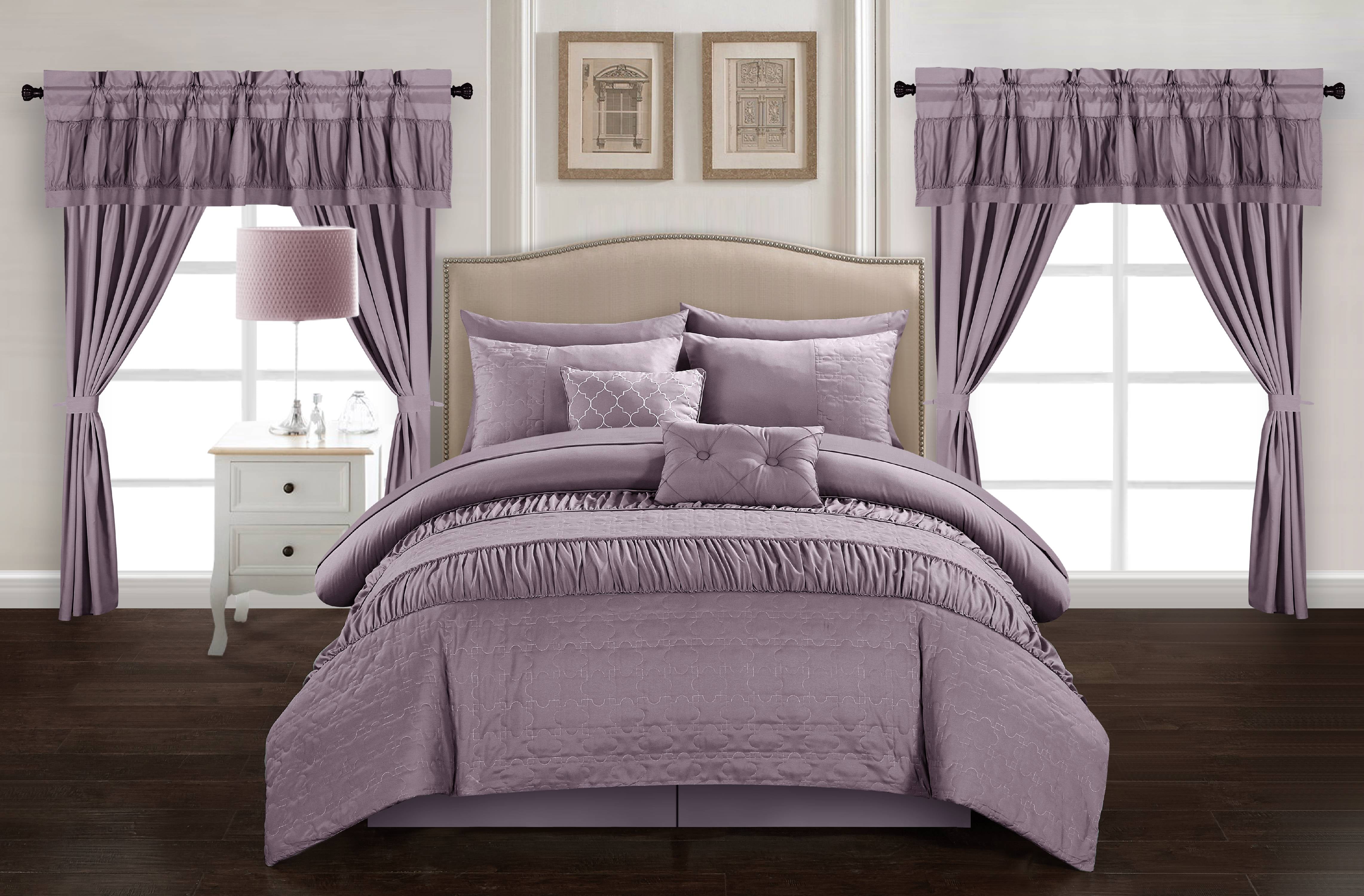 Dirch 20 Piece Comforter Bed in a Bag Sheet Set Curtains Pillows Shams Plum 