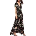 thumbnail image 2 of Women's Plus Size Bohemian Floral Printed Dress,Wrap V Neck Short Sleeve High Split Beach Party Maxi Dresses with Waist Strings, 2 of 4