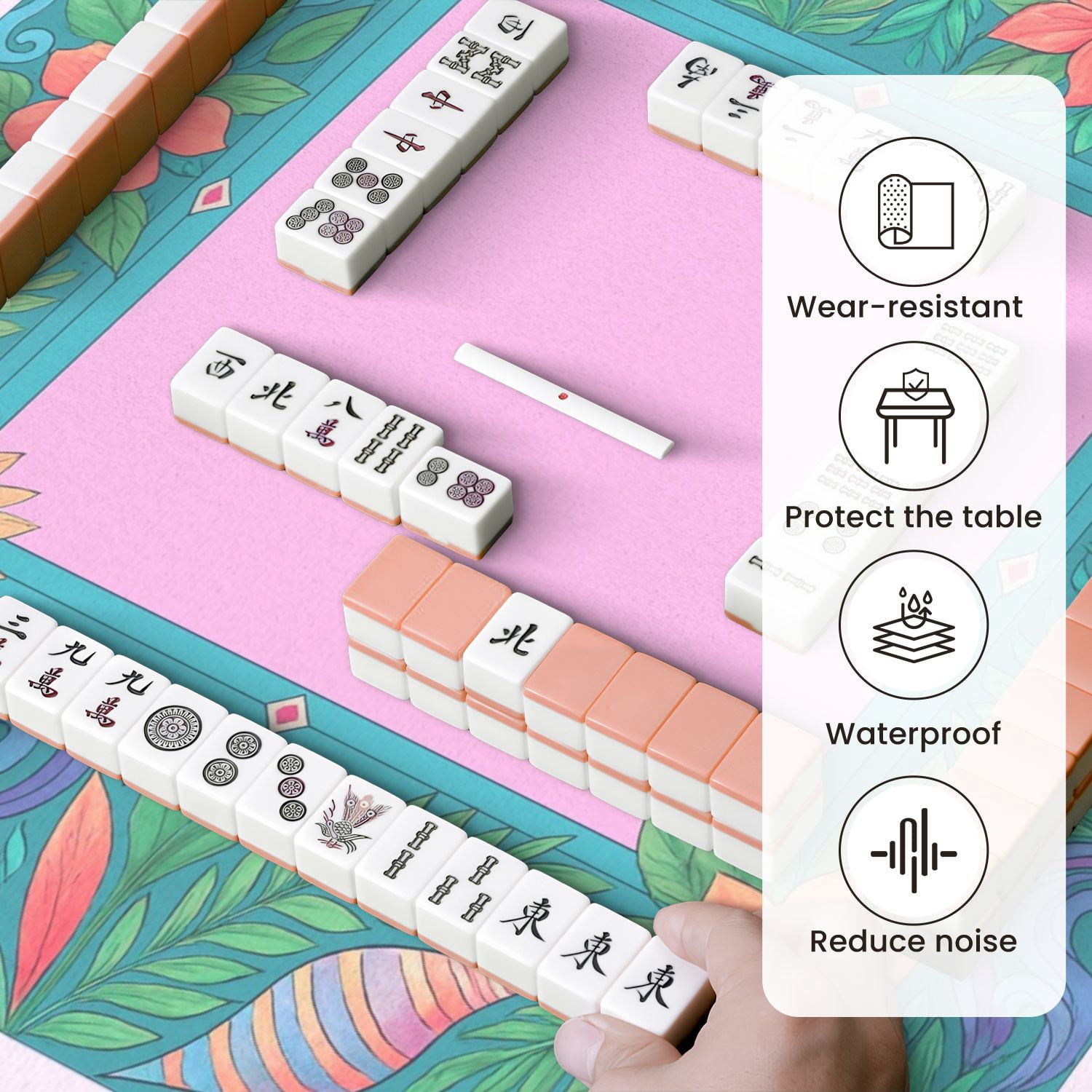 Mahjong Mat 31.5" x 31.5" Floral Tropical Seashell Anti-Slip and Noise Reduction Symmetry Design Mahjong Tiles Table Cover for Dominoes Poker Card Board and Tile Games