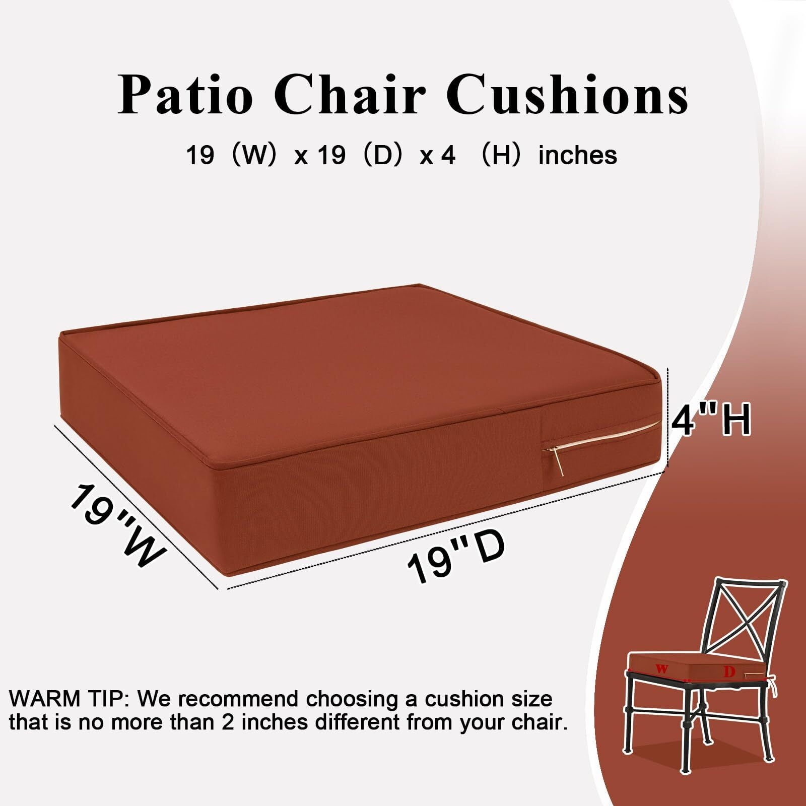 Findosom 2pcs Patio Chair Cushions 19x19 Inch Waterproof Fade Resistant Outdoor Seat Cushions for Patio Furniture Garden Sofa Couch Chair Pads with Adjustable Straps,Red