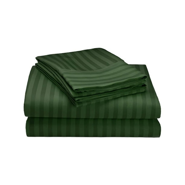 Premium Hotel Quality 3 Pc. Striped Bed Sheet Set Twin, Hunter Green