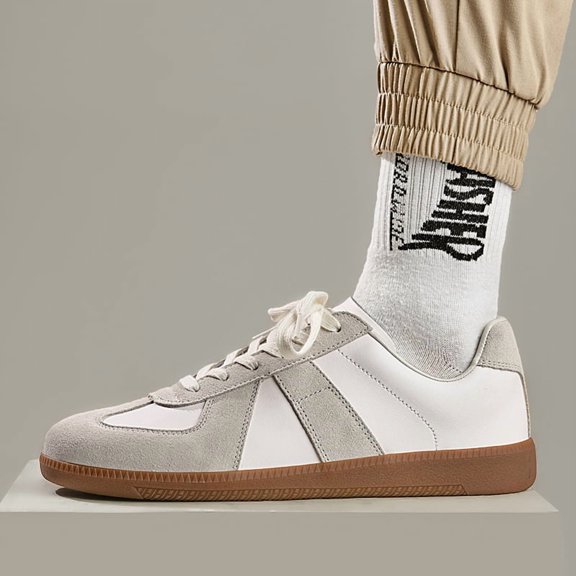 Off-White Beige Spliced Suede Retro German Trainer Casual Sneakers