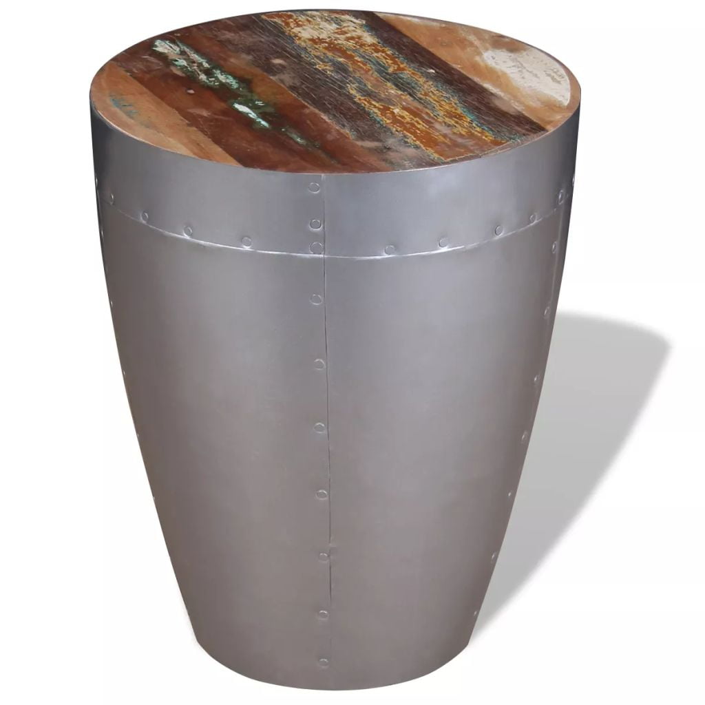 Kepooman 14.2" Solid Reclaimed Wood Cylinder Stool Plant Stand for Indoor Outdoor, Grey