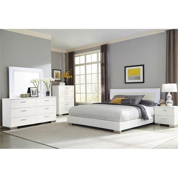 Pemberly Row 5-Piece Faux Leather Queen Bedroom Set in Glossy White