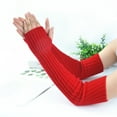 thumbnail image 2 of PMVFHDE Women's Autumn Winter Solid Knit Fingerless Gloves, Long Ribbed Stacked Arm Sleeves for Warmth Red,One Size, 2 of 4