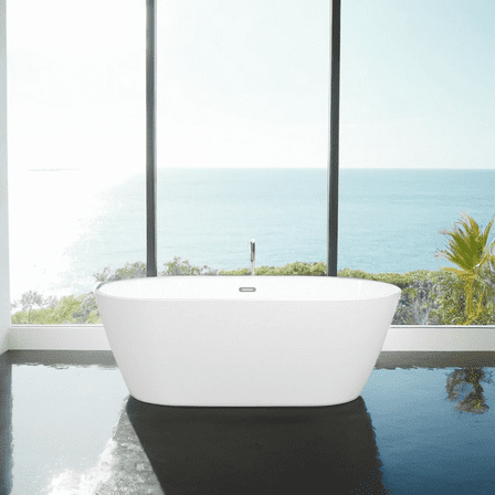 59'' Glossy Acrylic Freestanding Soaking Bathtub with Classic Slotted Overflow and Toe-tap Drain in Chrome
