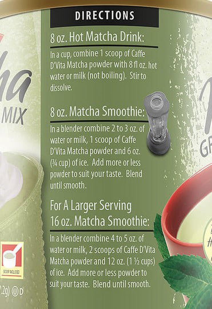 Caffe D'Vita Green Tea Matcha Drink Mix, 2 lb/ 32 oz Canisters in a 4 Pack