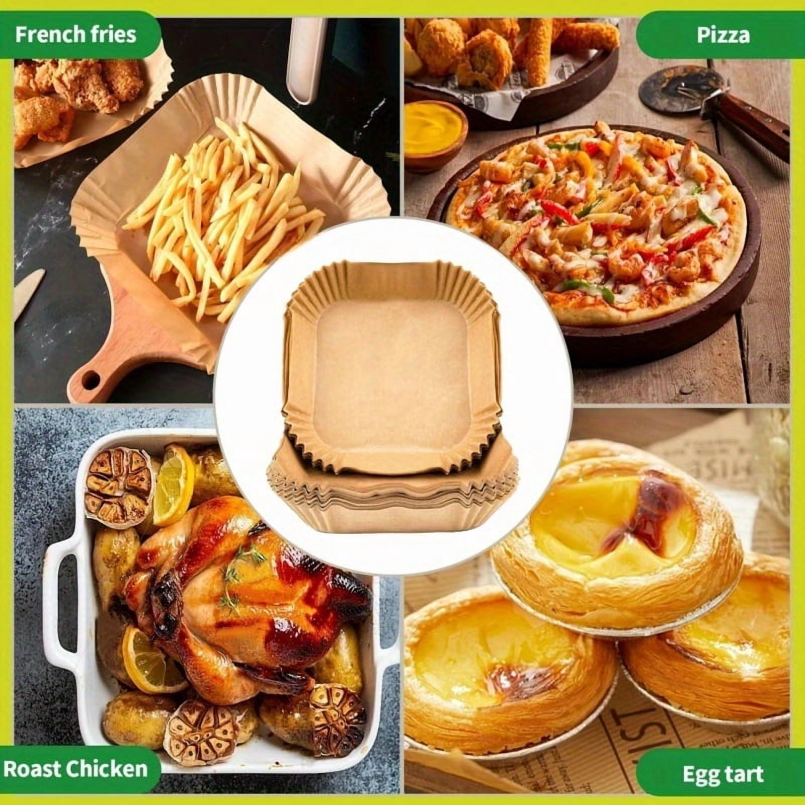 Heavy-Duty Square Air Fryer Liners, 50pcs Non-Stick Oil-Resistant Disposable Baking Paper for Air Fryer, Oven, Microwave
