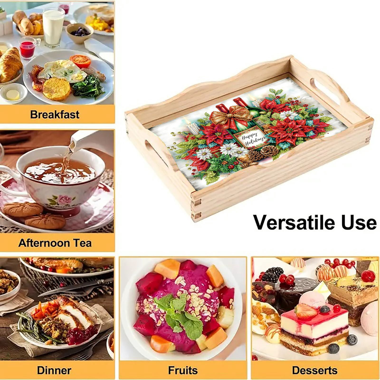 FLOPESN 2Pcs DIY Diamond Art Painting Wooden Tray,Creative Design Handmade Dinner Plate Partial Diamond Art for Coffee Living Room Home Organizer