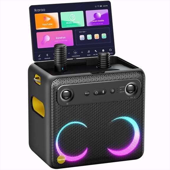 Ikarao Smart Karaoke Machine for Adults with Screen Lyrics Display, 2 Wireless Mics, Portable Bluetooth Speaker for Music Party