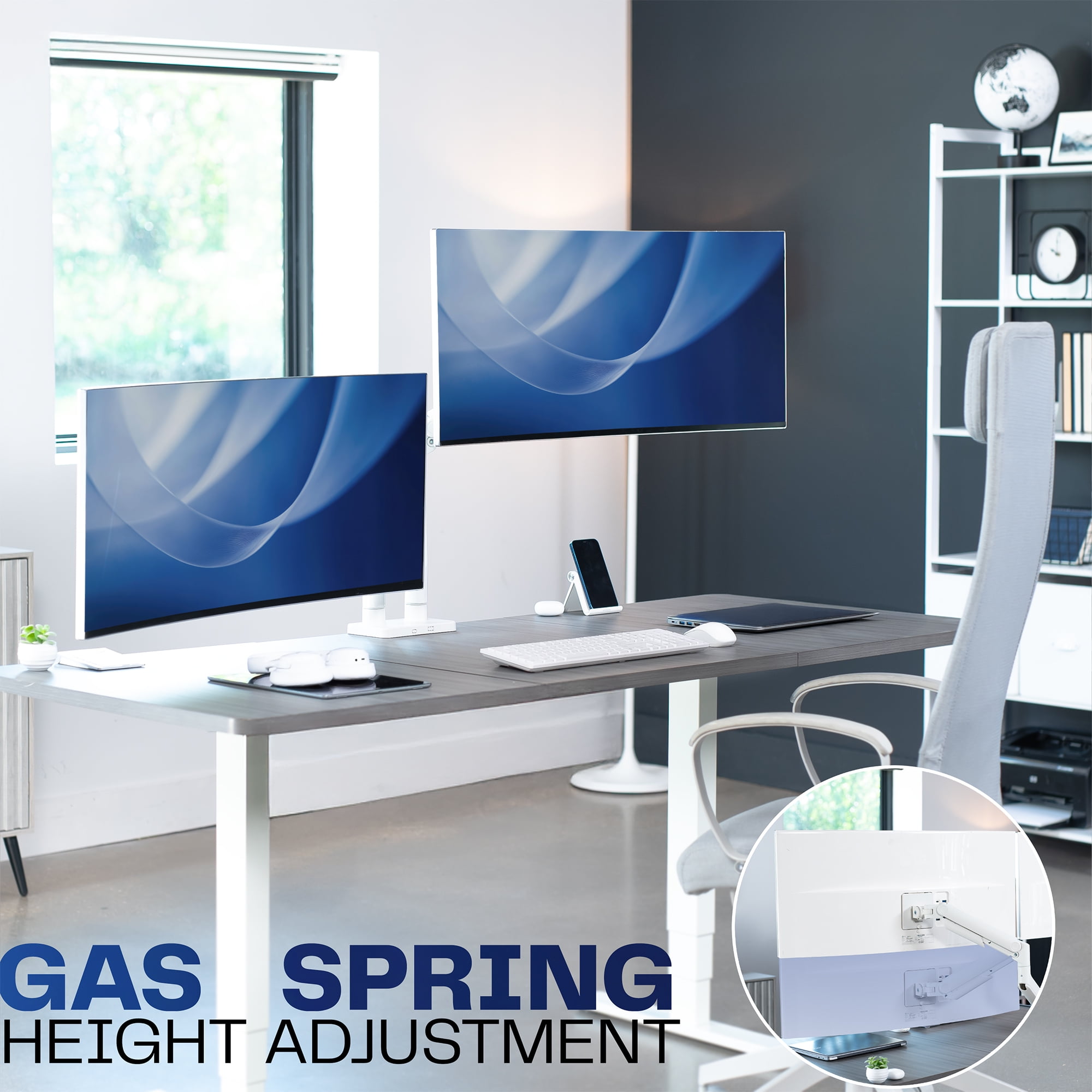 VIVO White Tension Spring Dual Ultra Wide Monitor Mount, Up to 45" Screens