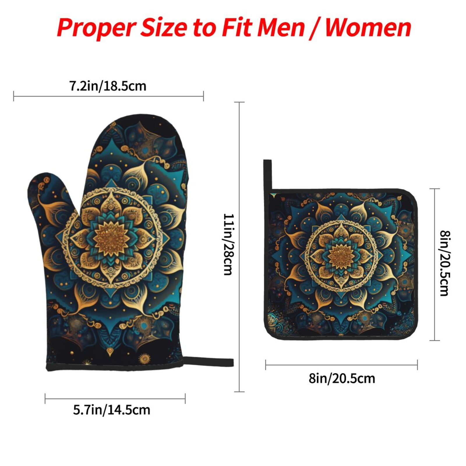 Ethnic Bohemian Mandala Geometric 4Pcs Oven Mitts and Pot Holders Sets Oven Kitchen Gloves Hot Pads for Cooking BBQ Baking Grilling