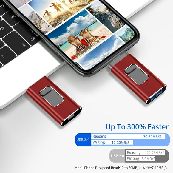 USB Flash Drive 64GB for iPhone USB 3.0 Memory Stick Jump Drive Thumb Drive Photo Stick for iPhone, Type c, Android, PC - Red