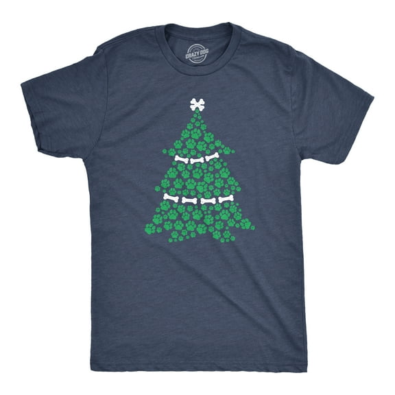 Mens Dog Paw Christmas Tree T Shirt Cute Festive Holiday Puppy Lover Tee Graphic Tees