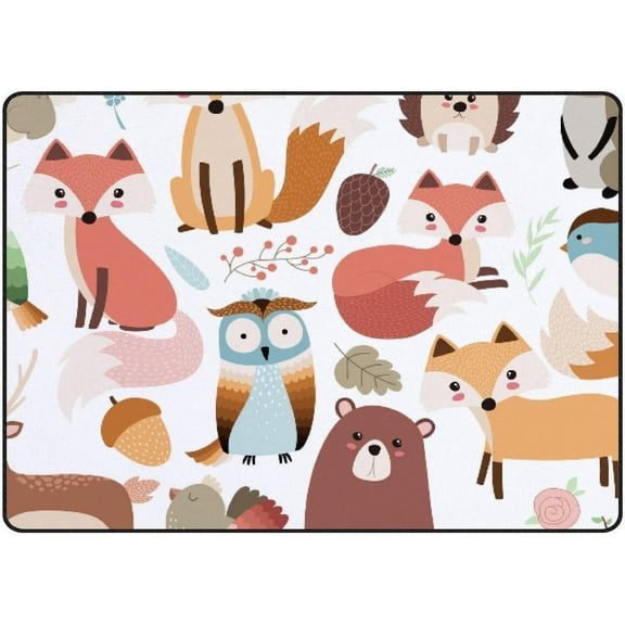 FREEAM Soft Foam Nursery Area Rugs Woodland Animals Non Slip Play Mats for Kids Boys Girls Playing Room Living Room63x48 inch
