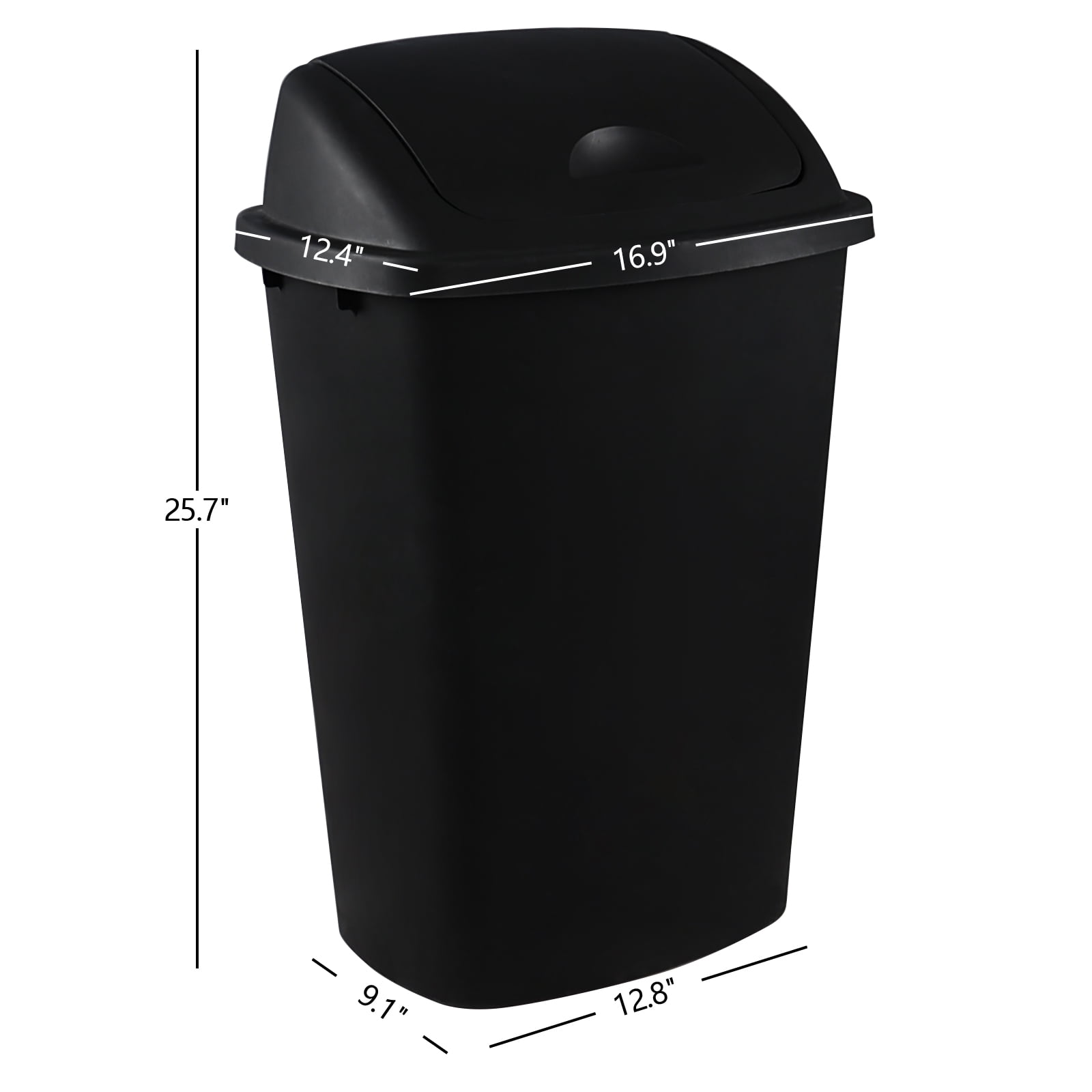 Leendines Plastic Garbage Can with Swing Lid - 50 L - 4 Pack, Black