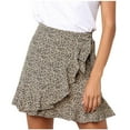 thumbnail image 3 of Summer Skirt Saving! Jerdar Women's Casual Print Ruffles A-Line Pleated Lace Up Bandage Short SKirt Beige S, 3 of 5