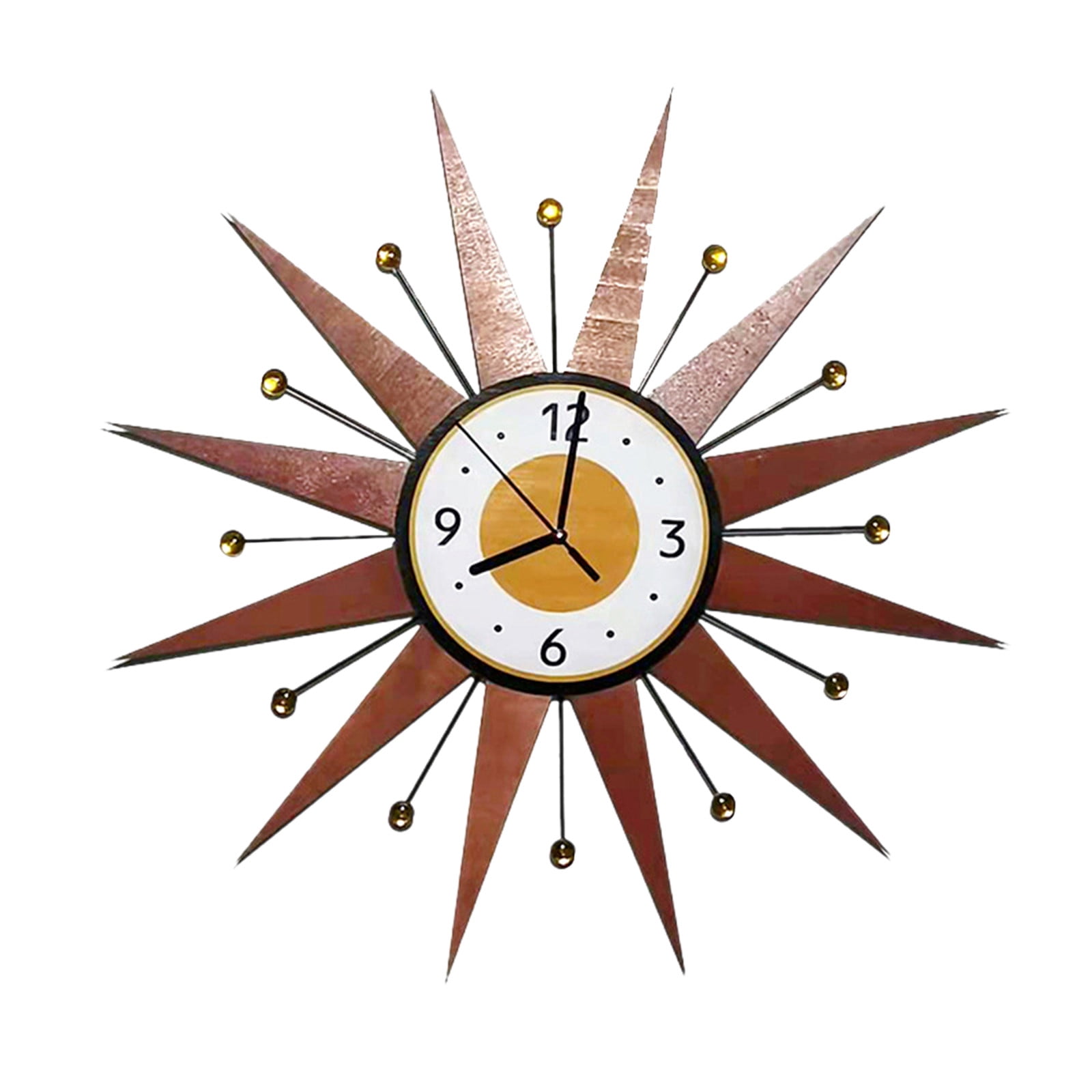 24 Inch Starburst Wall Clock Brass Gold, Burnt Atomic Mid Century Modern Industrial Style, Silent photo 24 Inch Starburst Wall Clock Brass Gold, Burnt Atomic Mid Century Modern Industrial Style, Silent