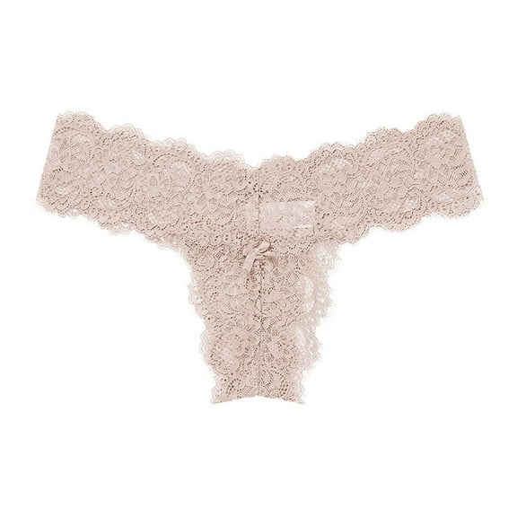 YWDJ Lace Thongs for Women Lightweight No Show Lace See-through Thong Panties Sexy Temptation Thongs Beige L