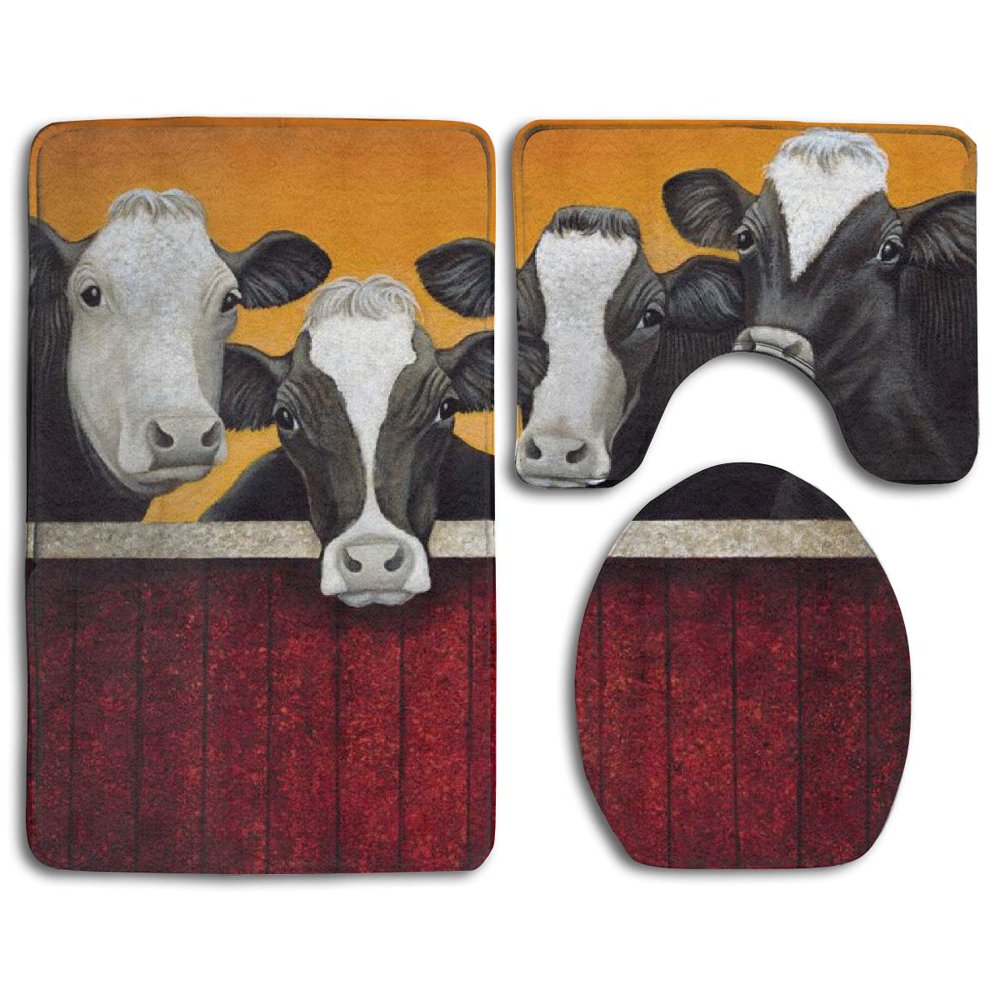 CHAPLLE Funny Milk Cow 3 Piece Bathroom Rugs Set Bath Rug Contour Mat
