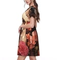 thumbnail image 2 of Easygdp Vintage Red Flower Chihuahua para Vestido Transpirable de Mujer, Vestido Suelto de Manga Corta con Pliegues y Bolsillos para el Verano, 2 of 6